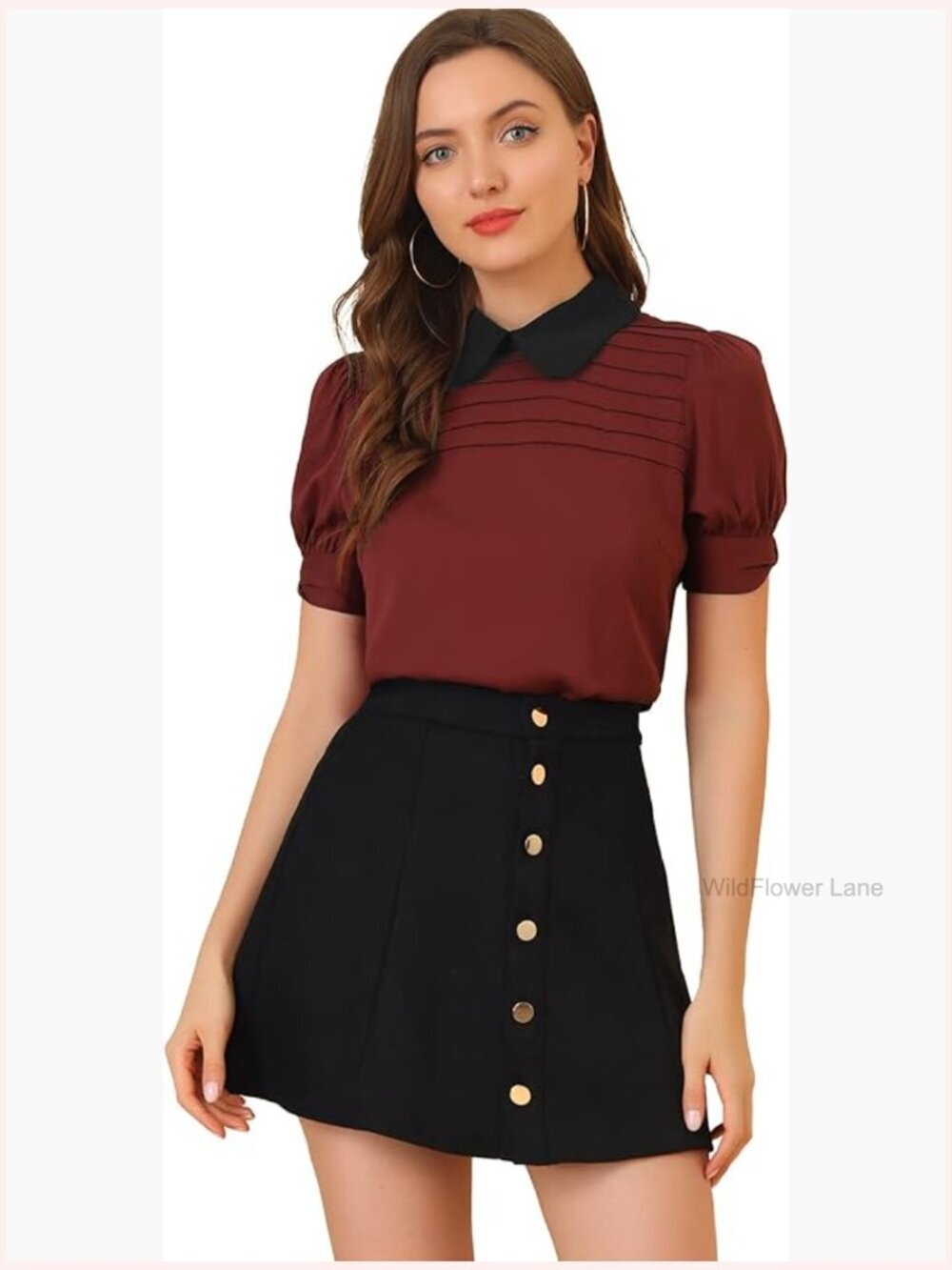 Vintage Peter Pan Collar Puff Sleeve Blouse Top